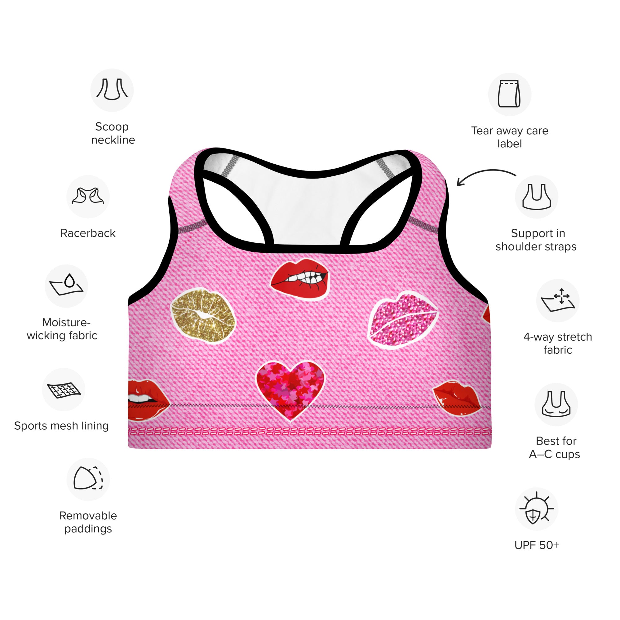 Pucker Up Valentine Kiss Sports Bra